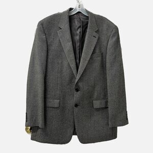Chaps Men’s Black Gray Herringbone 100% Wool Sport Coat Suit Jacket Blazer 44L